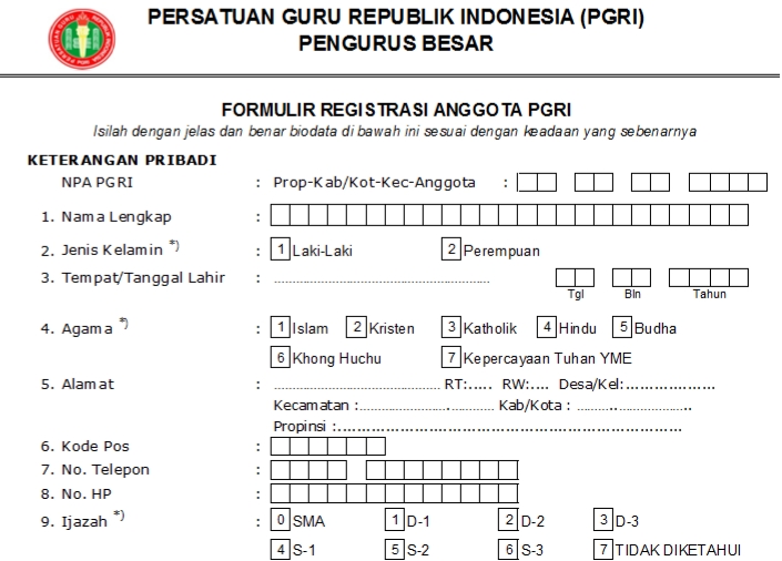 Pendaftaran PGRI Kab. Tegal - Persatuan Guru Republik Indonesia Cabang Kab. Tegal